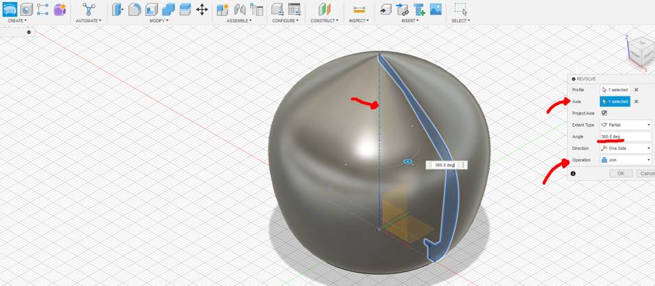 Completed revolve operation